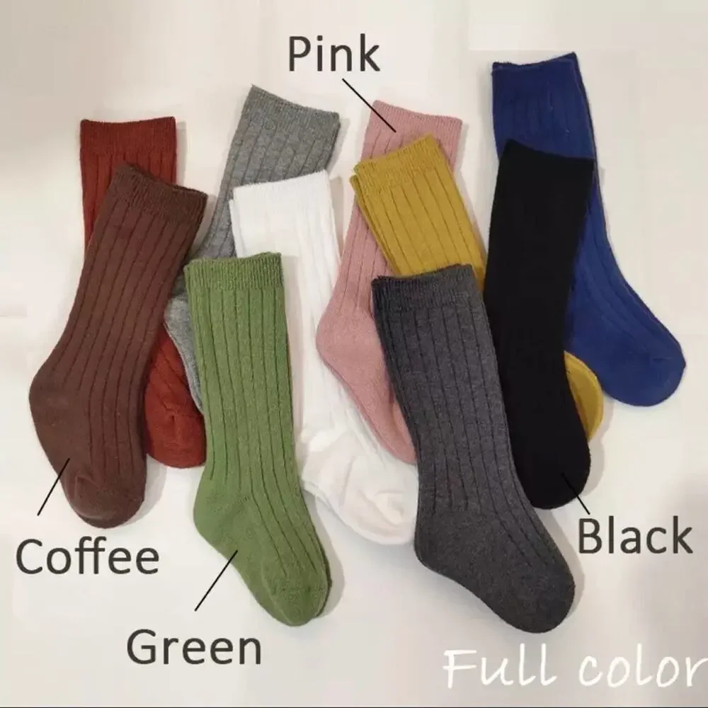 New 5-7 kids cotton knee high socks brown